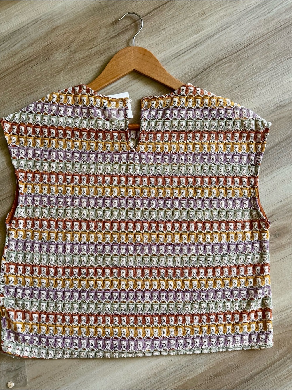NWT Short Story Petite Multicolor Crochet Open Knit Boho Top MP - Picture 3 of 4